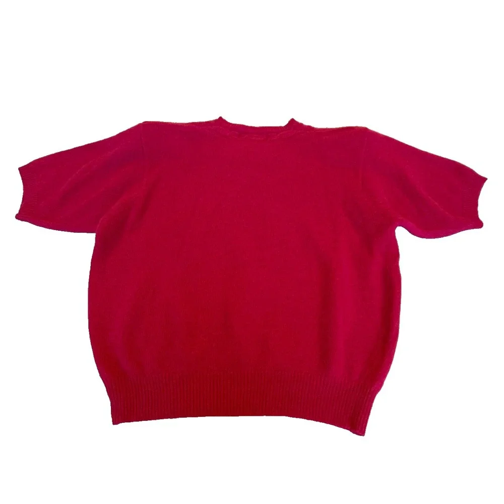 Petite Sophisticate Women's Wool/Angora Rabbit Hair Fuzzy Short Sleeve‎ Pink S - Picture 5 of 5